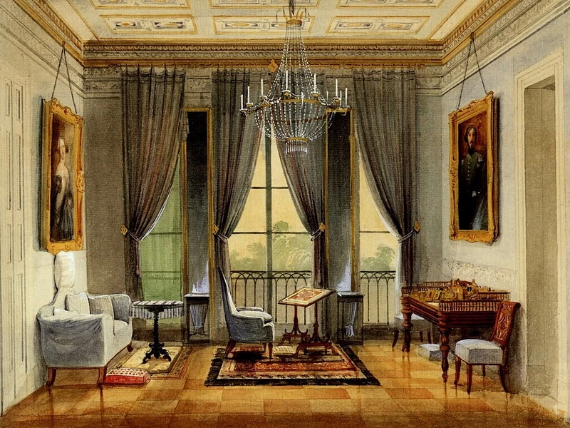 1823-Ferdinand Rothbart - Sala con balcone nel Palazzo d'Inverno (1848)